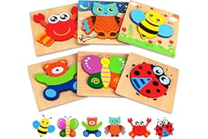 Dreampark Wooden Puzzles for Toddlers Ages 1-3, Montessori Toys for 1 2 3 Years Old Girls Boys Baby Kids Puzzle Learning Educational Christmas Birthday Gifts Toys 6 Pack Animal Jigsaw Puzzle