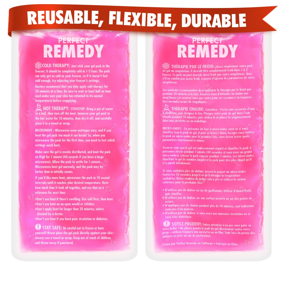 Perfect Remedy Gel Ice Pack Hot & Cold Compress, Reusable Injury Ice Pack for Pain Relief Help, Soothing Soft Gel for Soreness, Muscle Strain Conditions, Hot Water Bottles Alternative (2Pk, Pink, Reg)