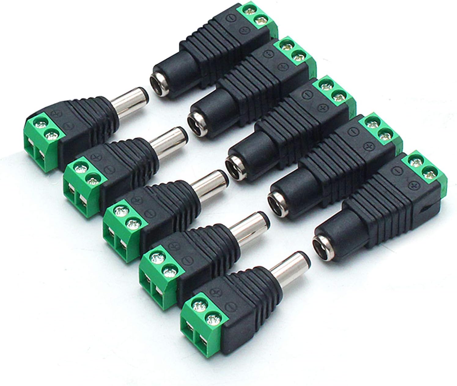 LightingWill 5Pair/10pcs 5.5 X 2.1mm Barrel Power 12V Male and Female DC Jack Power Connector Adapter Plug for CCTV Security Camera LED Strip