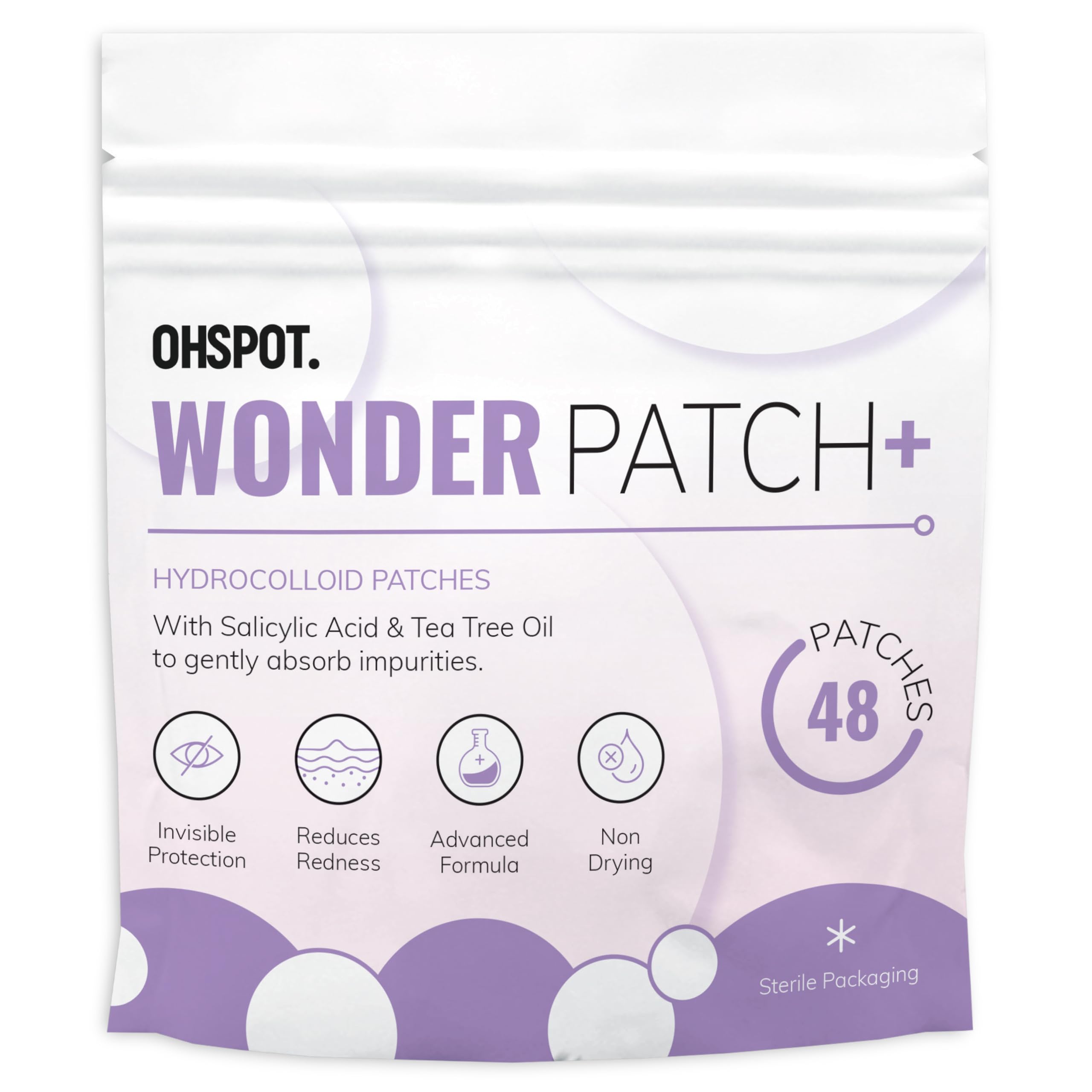 OHSPOT WonderPatch+ Pimple Patches | Hydrocolloid Acne Spot Treatment, With Salicylic Acid & Tea Tree | Invisible Spot Stickers, Vegan & Cruelty Free | x46 Patches