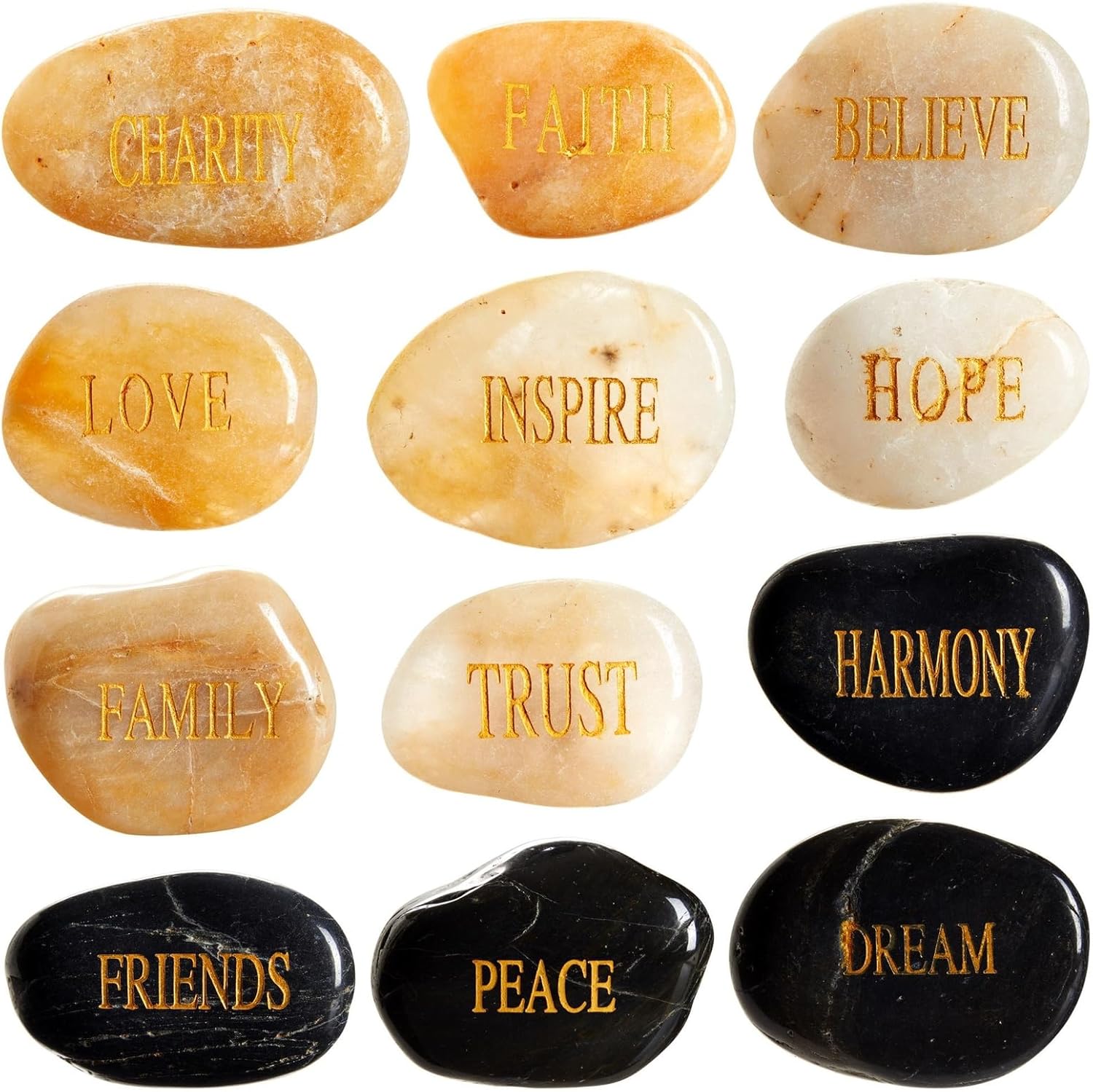 Indoor Fountains & Accessories - 12-Pieces Inspirational Rocks with Words for Friends and Family, Christian-Inspired Engraved Motivational Stones for Religious Encouragement Gifts, Garden, Zen Home Decor