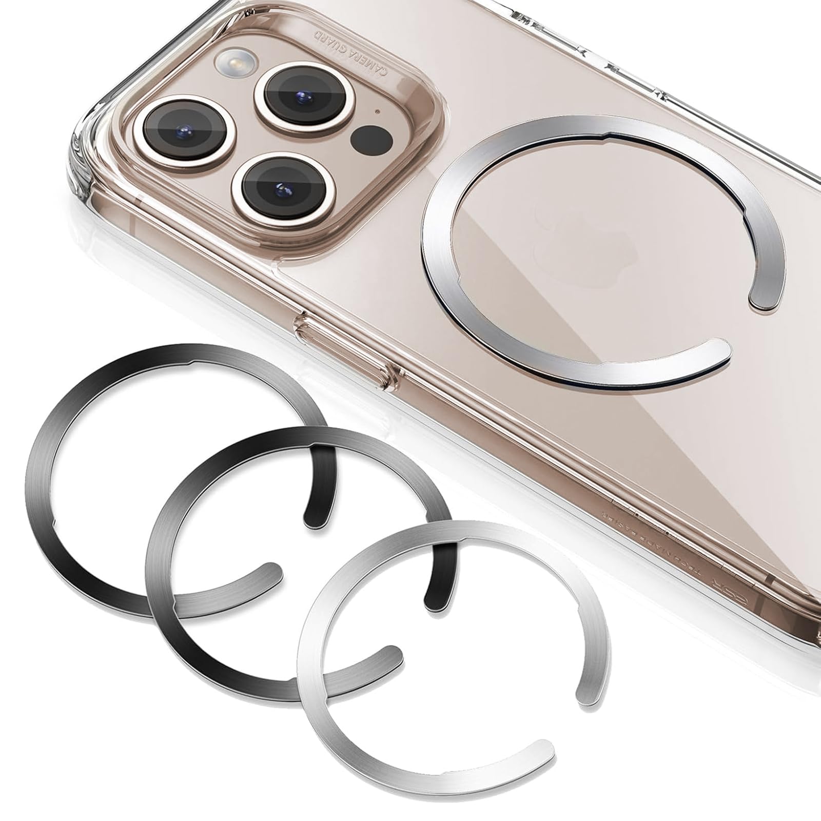 ESR for MagSafe Sticker, MagSafe Ring, 4 Pack Metal Ring for Phone case,Universal Magnetic Wireless Charger Conversion Kit for iPhone 17/16/16e/15/14/13/12, Samsung, Google, Black & Silver