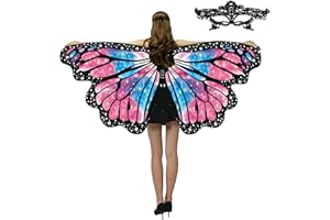 Everglit Halloween Butterfly Wings Costume Adult - Woman Polyester Fairy Cape Shawl with Adjustable Mask, Girls Cosplay Wear