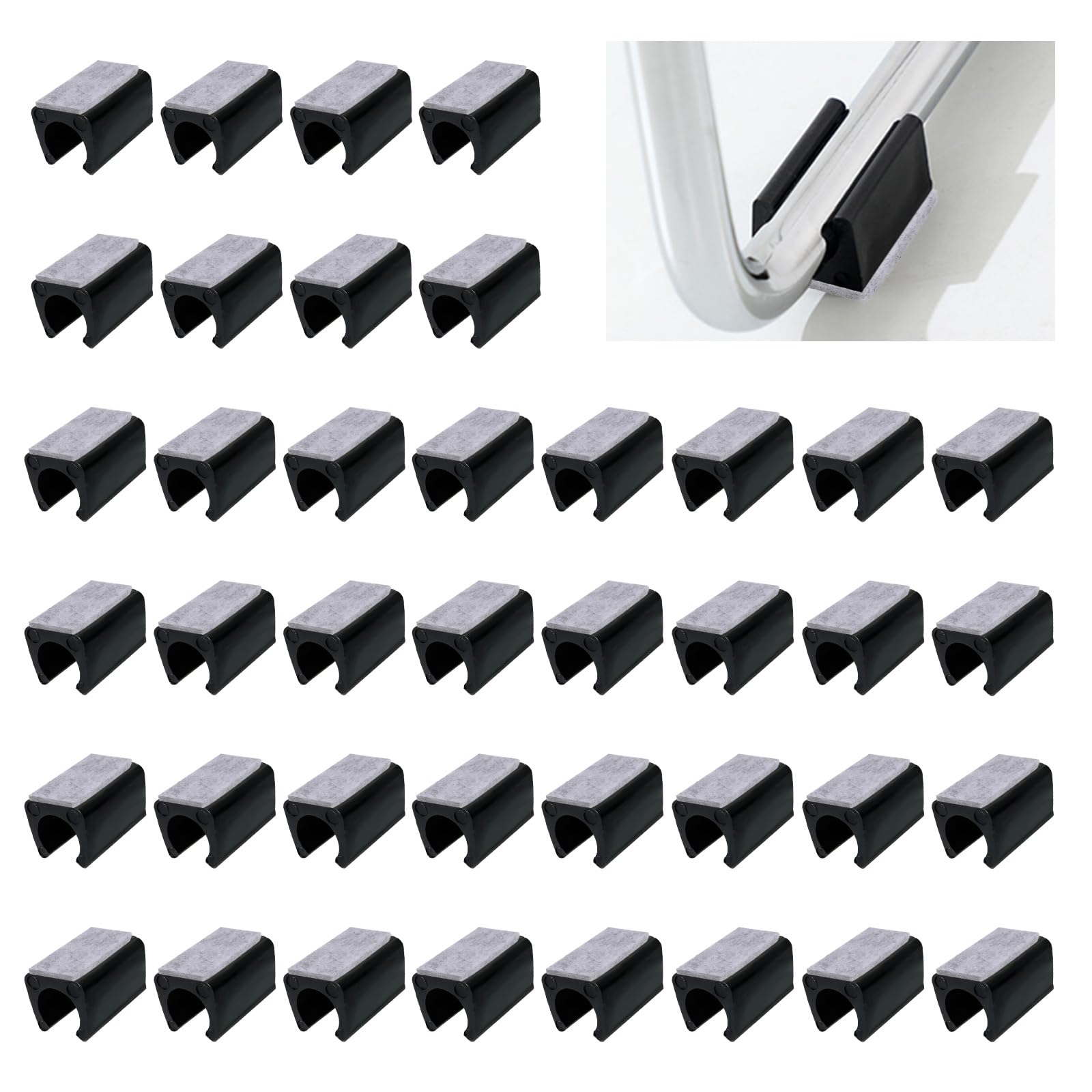 UFURMATE Chair Pads, 40pcs 13mm Plastic with Felt Pads, U-Shaped Tube Floor Protectors, Non-Slip Rectangle Tips Caps for Round Sled Base Chair Legs (Black)