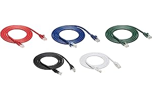 �鶹�� Basics Snagless RJ45 Cat-6 Ethernet Patch Internet Cable - Pack of 5-5-Foot, Black/Red/Blue/White/Green
