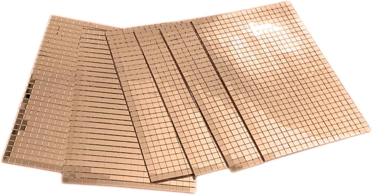 Mirror Mosaic Tile (Rose Gold, 5x5mm x6sheets) Self-Adhesive Real Glass Mirror Tile Craft 3550+pcs, Gold, Pink