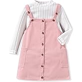 HINTINA Toddler Little Girl Corduroy Button Down Overall Dress Set 2-7Y