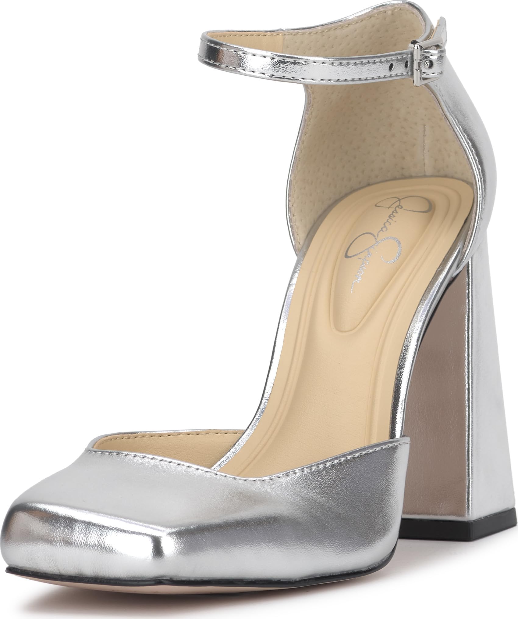 Jessica Simpson Lollah Ankle Strap Block Heel Pump, Silver, 5.5