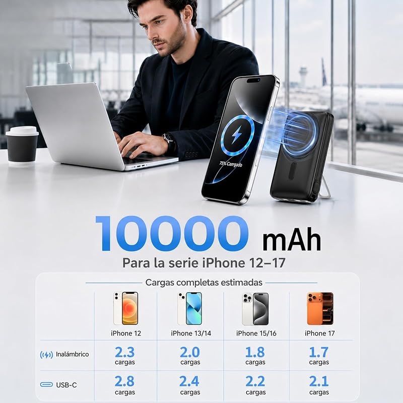 para MagSafe Power Bank iPhone, 10000mAh Batería Externa Carga Rápida USB-C — foto 8 de 8