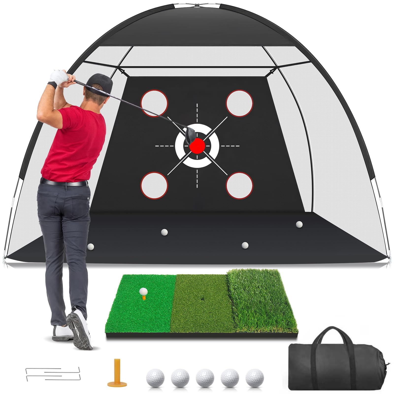 Photo 1 of Zensouds Golf Net, 10x7FT with Golf Practice Mat, Hitting Aid Nets for Backyard Driving Chipping Training Swing with Targets Outdoor or Indoor– Gifts for Men/Dad/Him