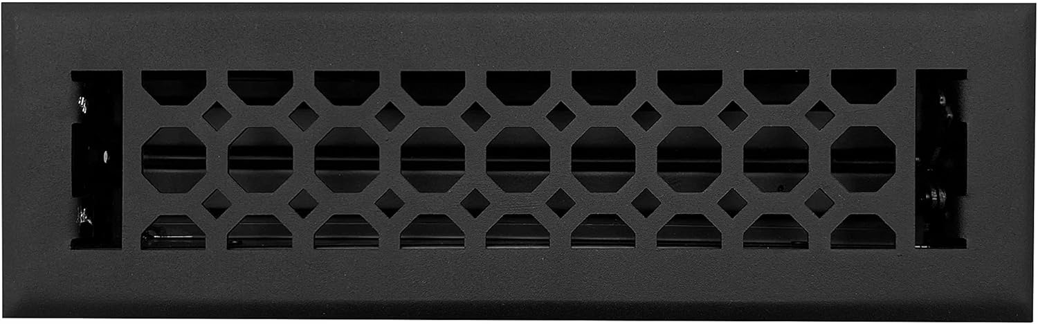 Registers, Grilles & Vents - Empire Register Co, Vent Cover - 2x10 inch, Honeycomb Design, Textured Black Finish, Heavy Duty Floor Vent Covers, Metal Damper Attached. Vent Covers for Home Floor only.