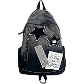 Y2K Aesthetic Backpack for Women, Vintage Grunge Design, Solid Color with Star Skull Accents, Lightweight for Travel, Concerts, Shopping (Black)