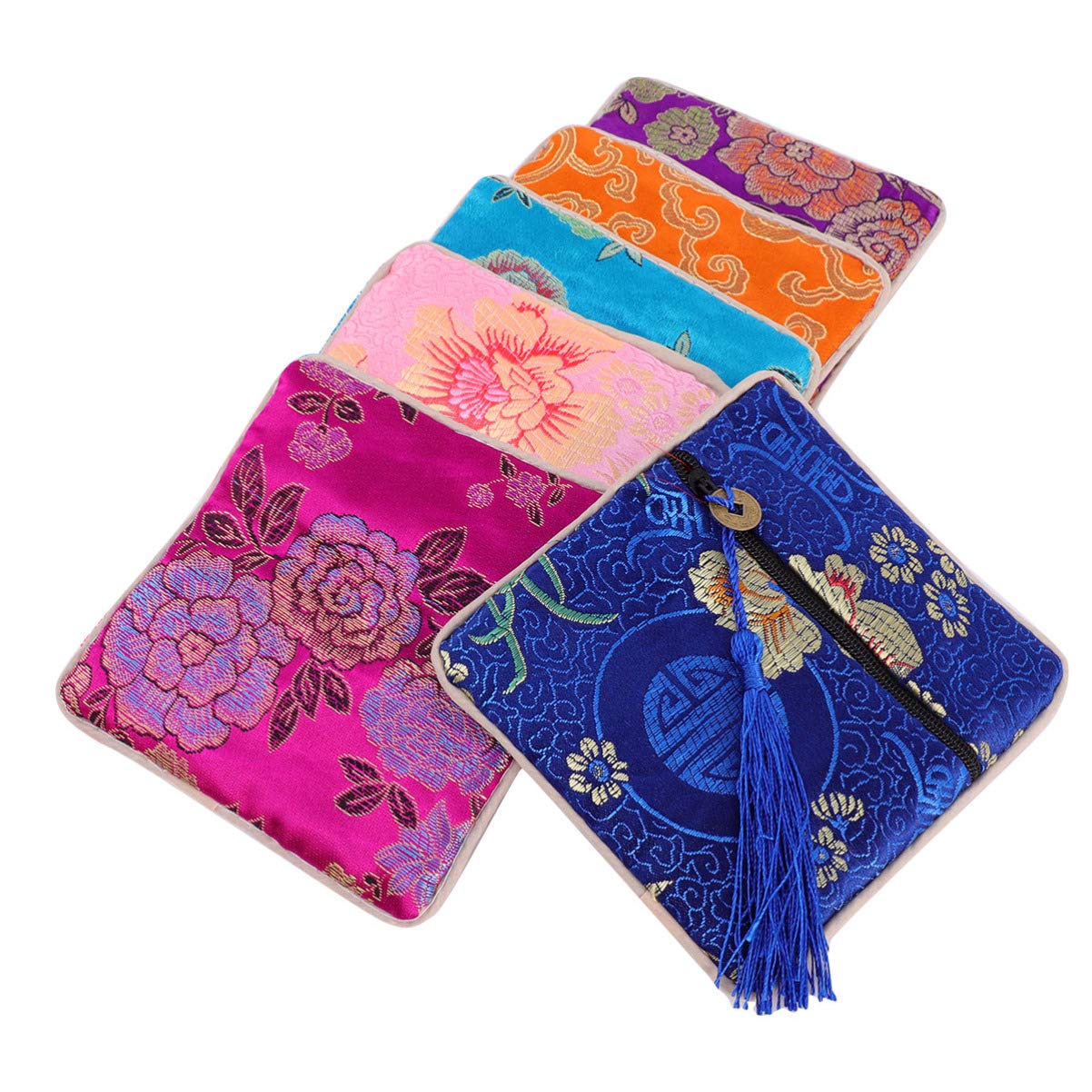 VALICLUD Women Coin Purse Chinese Style Wallet Multi-Color Blessing Zipper Pouch Compact Organizer for Cash Cards Coins Travel