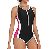 ATTRACO Boyleg Swimsuits for Women Zipper Athletic One Piece Bathing Suit Modest Cut Swimwear