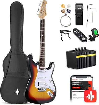 Donner 39 Inch Electric Guitar Starter Kit Sunburst HSS Pickup Bundle