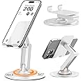 Cooper 360° Stand - Adjustable Cell Phone Stand for Desk | 360° Click-Rotating Mobile Stand, Multi-Angle, Metal Base, Foldable, Portable | Office Phone Stand Desk, Cell Phone Holder Desk (Cream White)