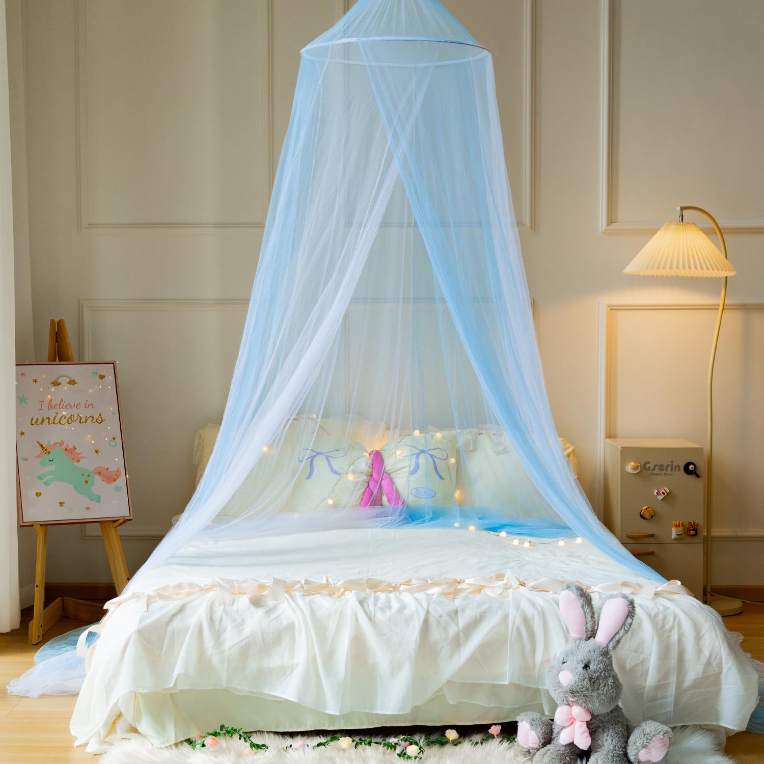 Wnqou Two-tone Bed Mosquito Net, White Blue Net, Princess Room Decor