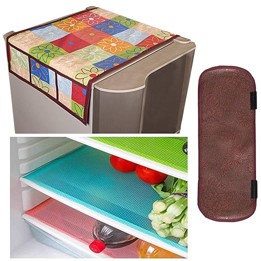 Kuber Industries Cloth 3 Pieces Fridge Mat, 1 Piece Handle Cover and 1