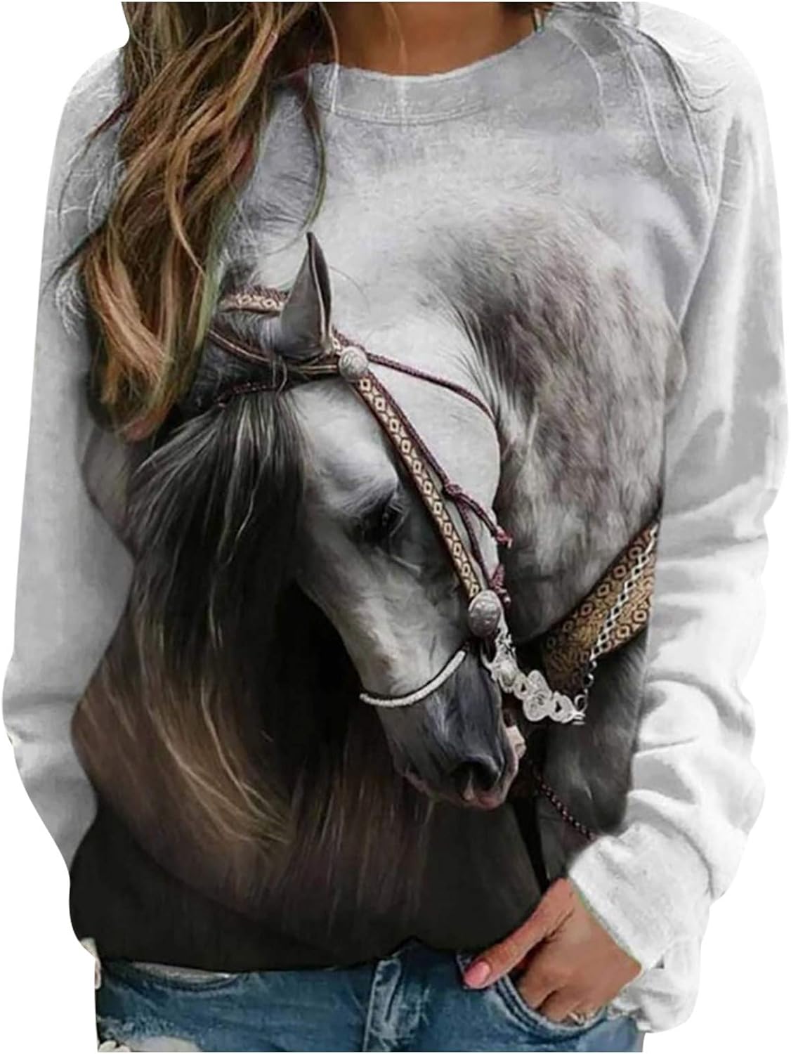 Horse Sweatshirts For Women Casual Crewneck Long Sleeve Novelty T