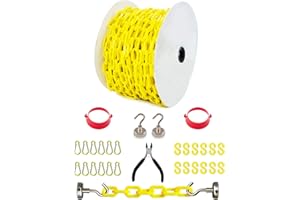 Reliabe1st 126 Feet Yellow Plastic Safety Barrier Chain with 2 Magnetic Hooks | 12 S-Hooks | 12 Carabiner Clips | 2 Chain Connector | Caution Security Chain Safety Chain for Crowd Control