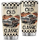 JENOIS Funny Classic Car Gift for Dad or Grandpa, I'm Not Old I'm Classic Quote Travel Mug, 20oz Insulated Stainless Steel Tumbler for Birthday, Father's Day, Retro Muscle Car Lovers