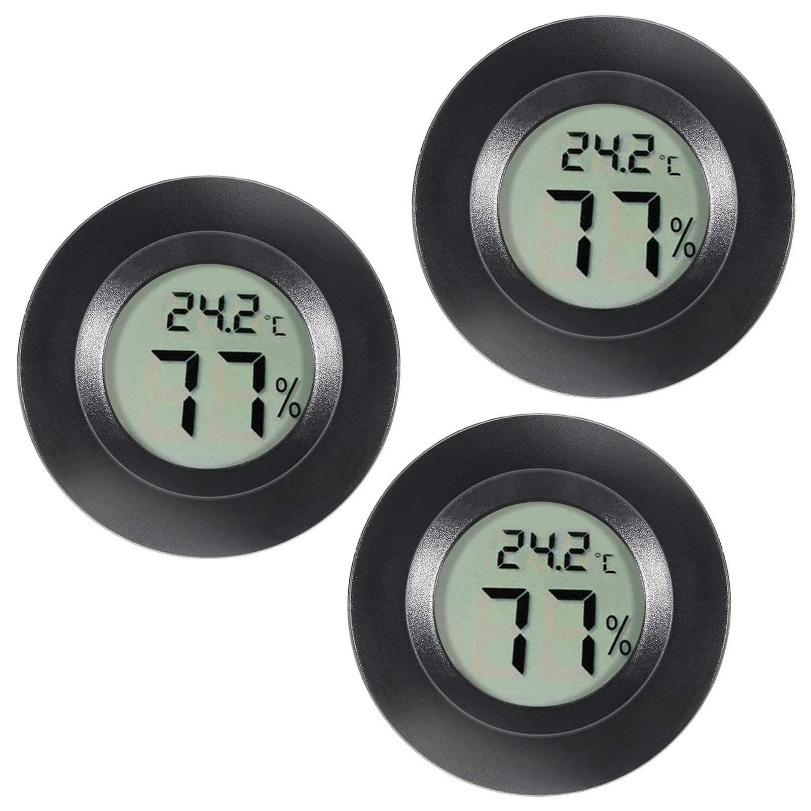 3Pcs Mini Round Hygrometer Thermometer Digital LCD Monitor Meter Gauge Indoor Outdoor Humidity Temperature Gauge for Humidifiers Dehumidifiers Greenhouse Basement Babyroom Fahrenheit or Celsius Black