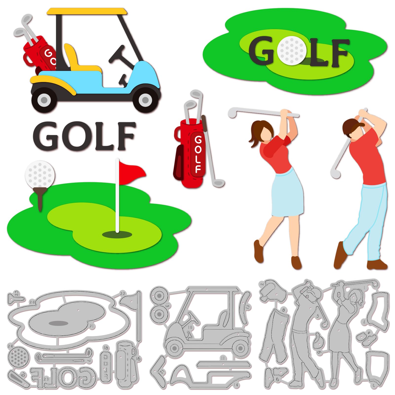 GLOBLELAND Golf Lady Man Cutting Dies for DIY Scrapbooking Metal Golf Sport Die Cuts Embossing Stencils Template for Paper Card Making Decoration Album Craft Decor