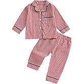Biayxms Kids Baby Girls Boys Plaid Cotton Pajamas Set Long Sleeve Button Down Shirts Tops and Pants Gingham Pj Lounge Sets