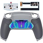 eXtremeRate Rainbow Aura Blue Purple Real Metal Buttons RMB RISE4 Remap Kit for PS5 Controller BDM-010 020, Gray Rubberized Grip New Hope Gray Back Shell, Upgrade Board Back Buttons for PS5 Controller