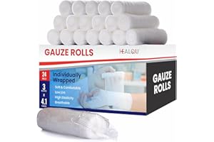 HEALQU Premium Gauze Rolls - 24 Rolls - 3” x 4.1 Yards Individually Wrapped Conforming Stretch Gauze Bandage - Super Soft Wov