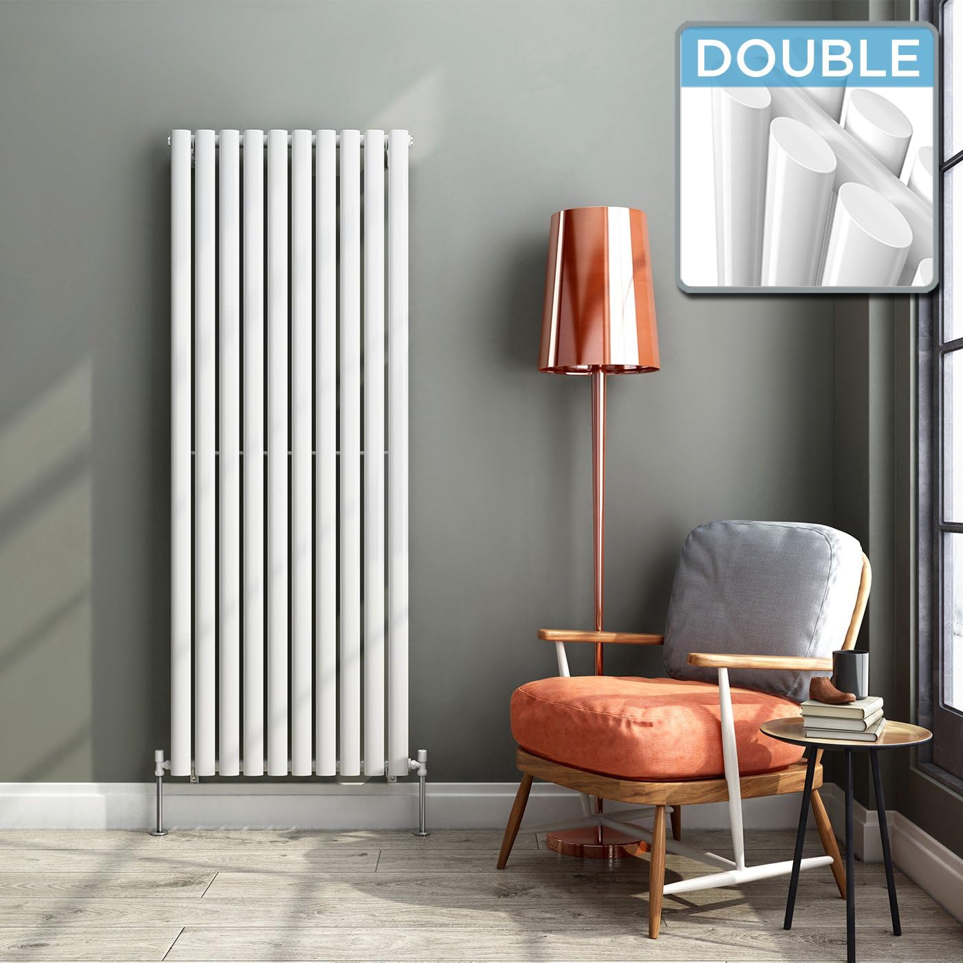 iBathUK 1600 x 600 mm Modern Vertical Column Radiator White Double