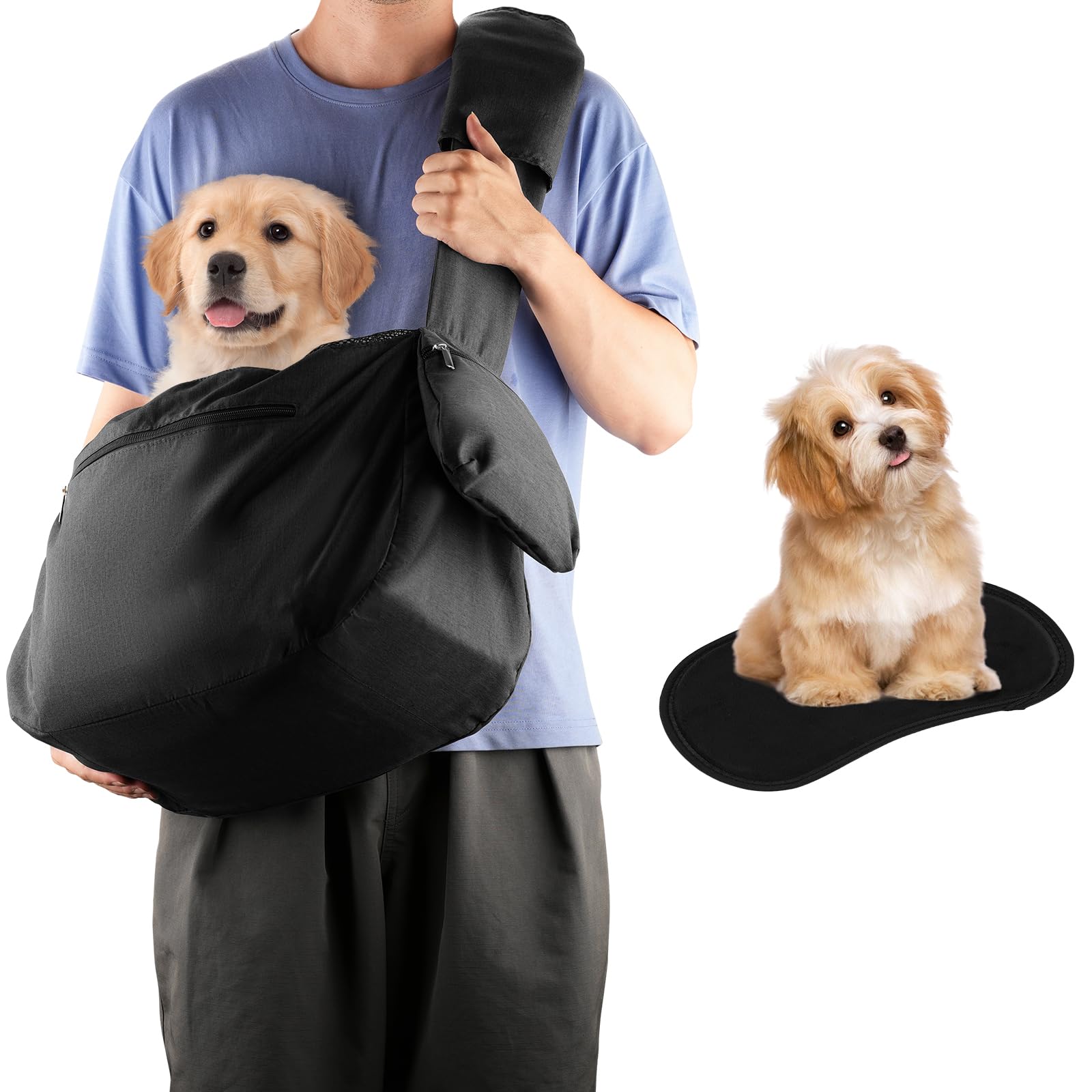 Dog Sling Carrier, ISFORU Pet Sling Bag for Medium Dogs,Fits 5 to 10KG Medium Dog/Cat Sling Carrier, Hands-Free Dog Bag with Adjustable Strap,Pockets and Soft Bottom Mat