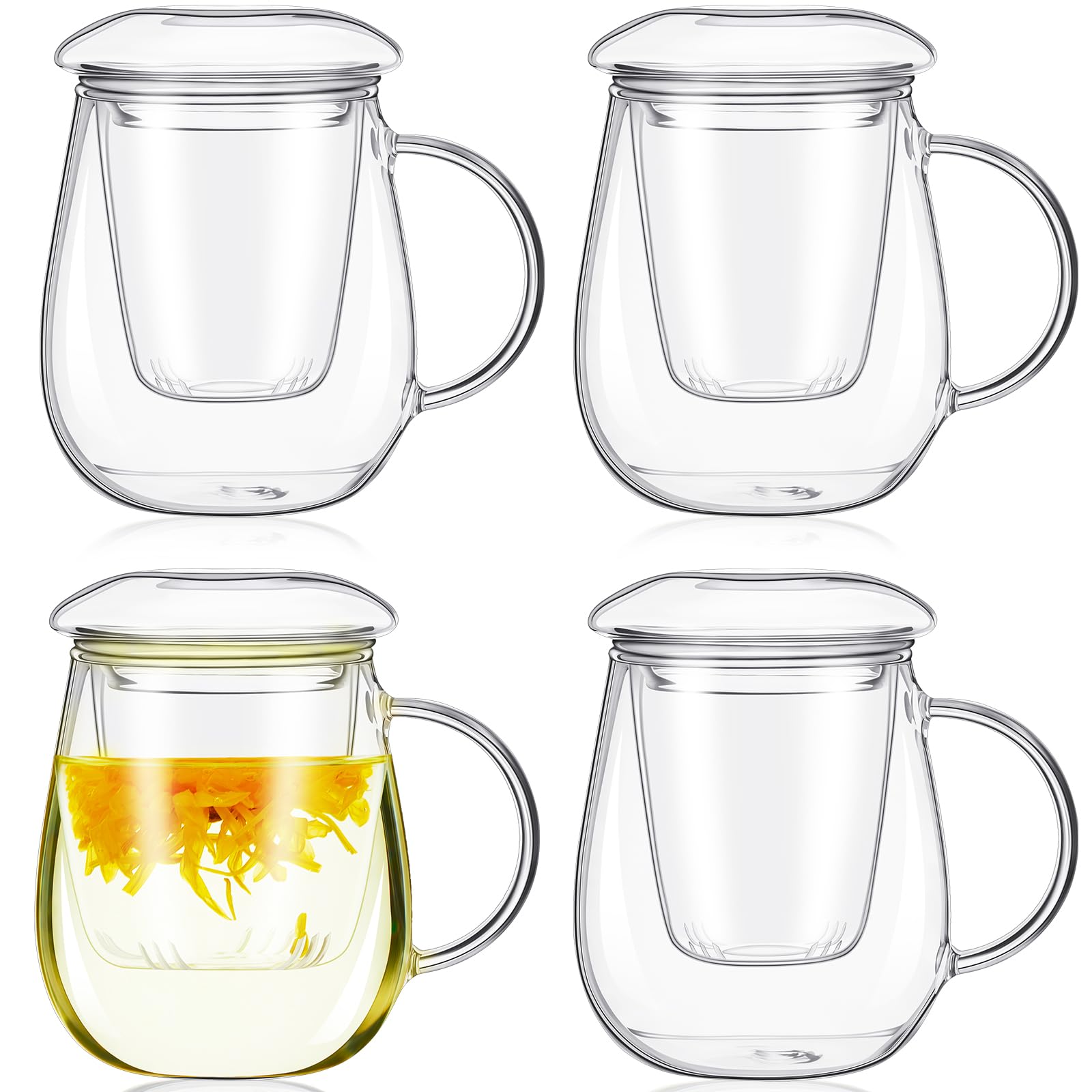 Photo 1 of ***ONLY 3/MISSING ONE**Tioncy 4 Set Glass Tea Cup with Infuser and Lid 16.9 oz Clear Glass Teapot with Strainer and Lid Simple Filtration Loose Tea Cup for Brewing Blooming Bag