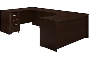 Bush Business Furniture Series C 60W Left Handed Bow Front U Shaped Desk with Mobile File Cabinet in Mocha Cherry
