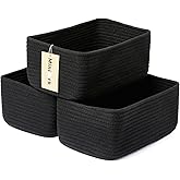 MiniArk Small Storage Baskets for Organizing | Closet Organizer Bins | Shelf Toy Basket | Woven Rope Baskets | Cube Decorative Box | Shallow Basket | 11.5x7.5x4.7” | 3 Packs Black