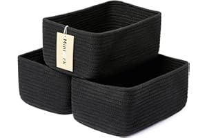MiniArk Shelf Storage Baskets for Organizing | Closet Organizer Bins | Small Baskets | Toy Basket | Cute Decorative Basket | Cube Storage Bin | Woven Rope Basket | 11.5×7.5×4.7” | 3 Packs Black