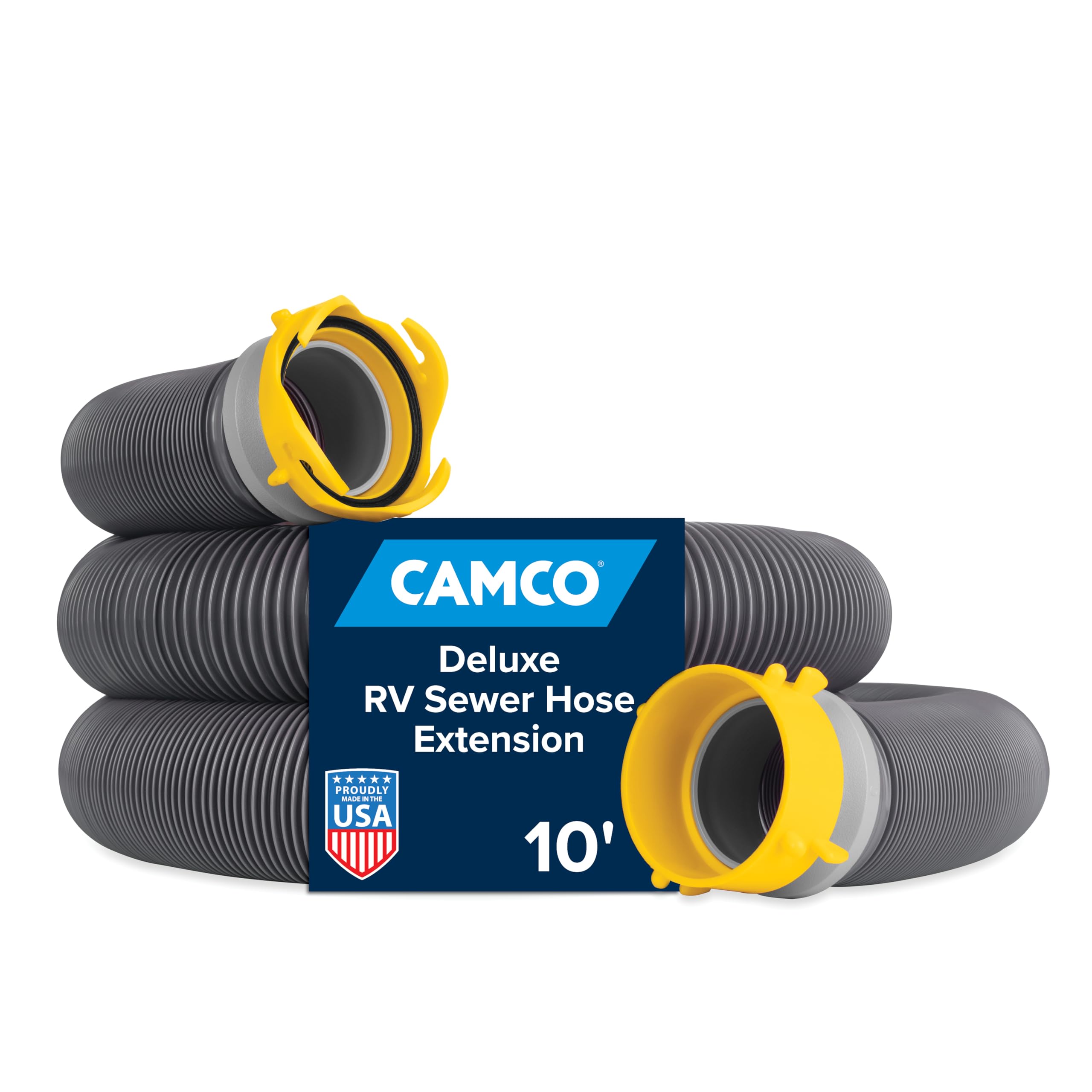 Photo 1 of Camco 39665 Deluxe 10' Sewer Hose Extension - Heavy Duty Design with Swivel Fittings, Easy To Use and Compresses For Simple Storage, Storage Caps Included, Gray