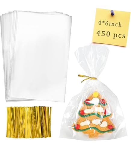 UNIQUEPACKING 100 Pcs Clear Cellophane Bags - 4x6 Inch Open-End BOPP Bags For Bakery, Party Favors