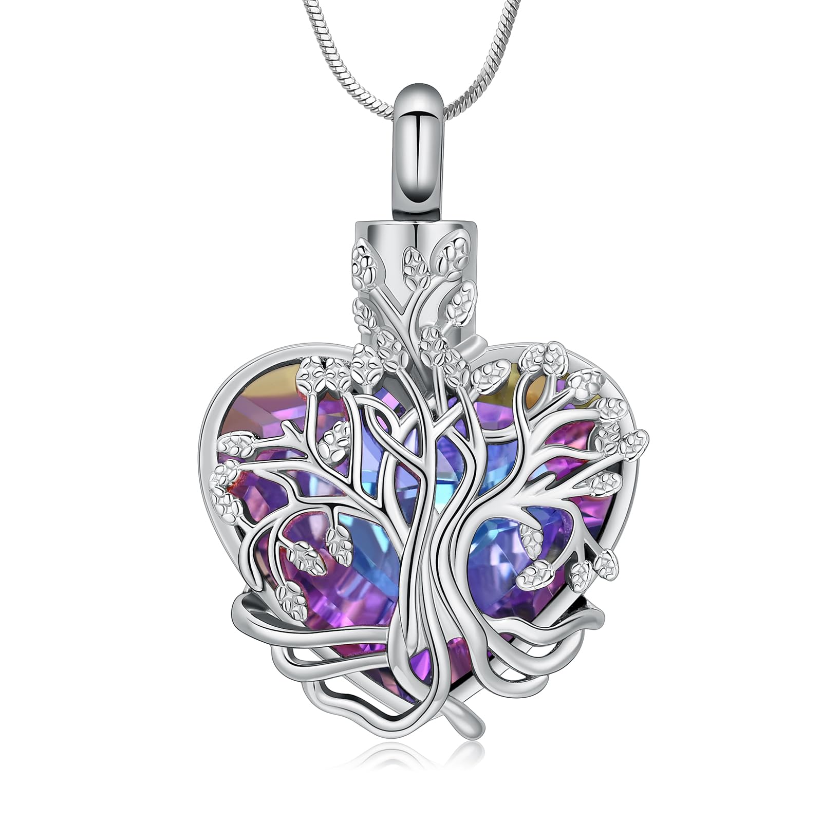 VCCWYQK Heart Tree of Life Urn Necklace for Ashes for Women Stainless Steel Cremation Jewelry Memorial Keepsake Gift for Ash of Loved One (F-2)