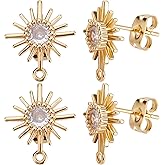 Beebeecraft 10Pcs/Box 18K Gold Plated Sun Earring Findings Cubic Zirconia Earring Posts with Sterling Silver Pins and Butterfly Earring Backs for DIY Jewelry Making