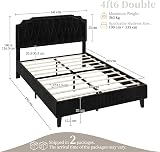 Yaheetech 4ft6 Double Bed Frame Upholstered Velvet Headboard Black view 2