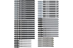 50 PCS T-Shank Jigsaw Blade Set, Fast Cut Assorted Saw Blades for Wood, Plastic and Metal Cutting Compatible with Bosch, Blac