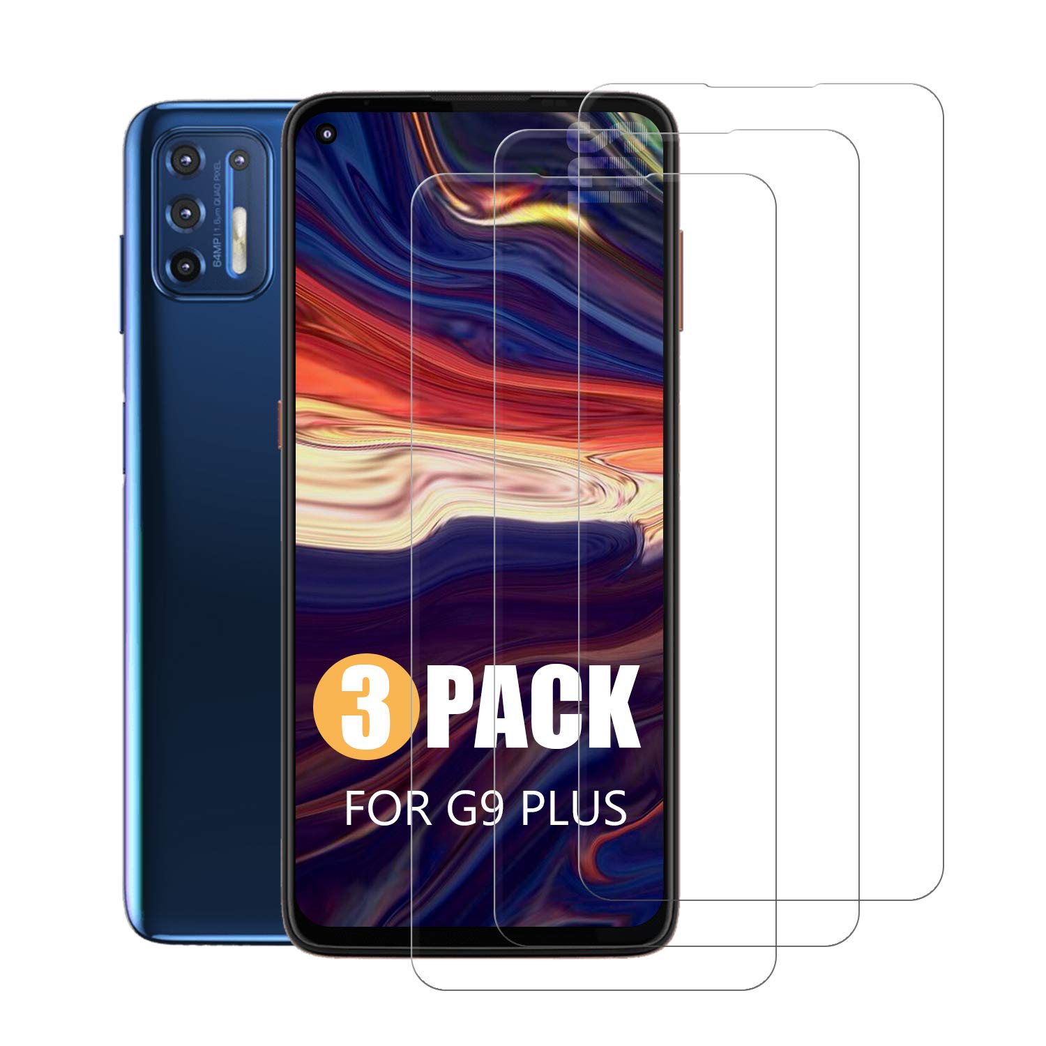 SCL Screen Protector Compatible with Moto G9 Plus Screen Protector Moto G9 Plus Tempered Glass Film [3-Pack], [2.5D Rounded Edge Glass Film, Easy Installation, Case Friendly, Bubble-free, 9H]