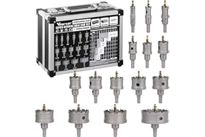 Vearter 15PCS TCT Hole Saw Kit, 5/8'' to 3'' Carbide Bit Set with Pilot Drill, Holesaw for Hard Metal, Stainless Steel, Iron, Mild Steel, Aluminium, Alloy, Plastic, Fiberglass - Black Box