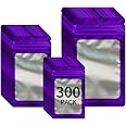 Funnyleaf 300 Pack 3 Sizes Resealable Mylar Holographic Bags Food Storage Smell Proof Bags with Front Window Packaging Pouch for Cookies Sample Jewelry Snack (Purple, 3 x 4.7 in,4 x 6 in,4.7 x 7.9 in)