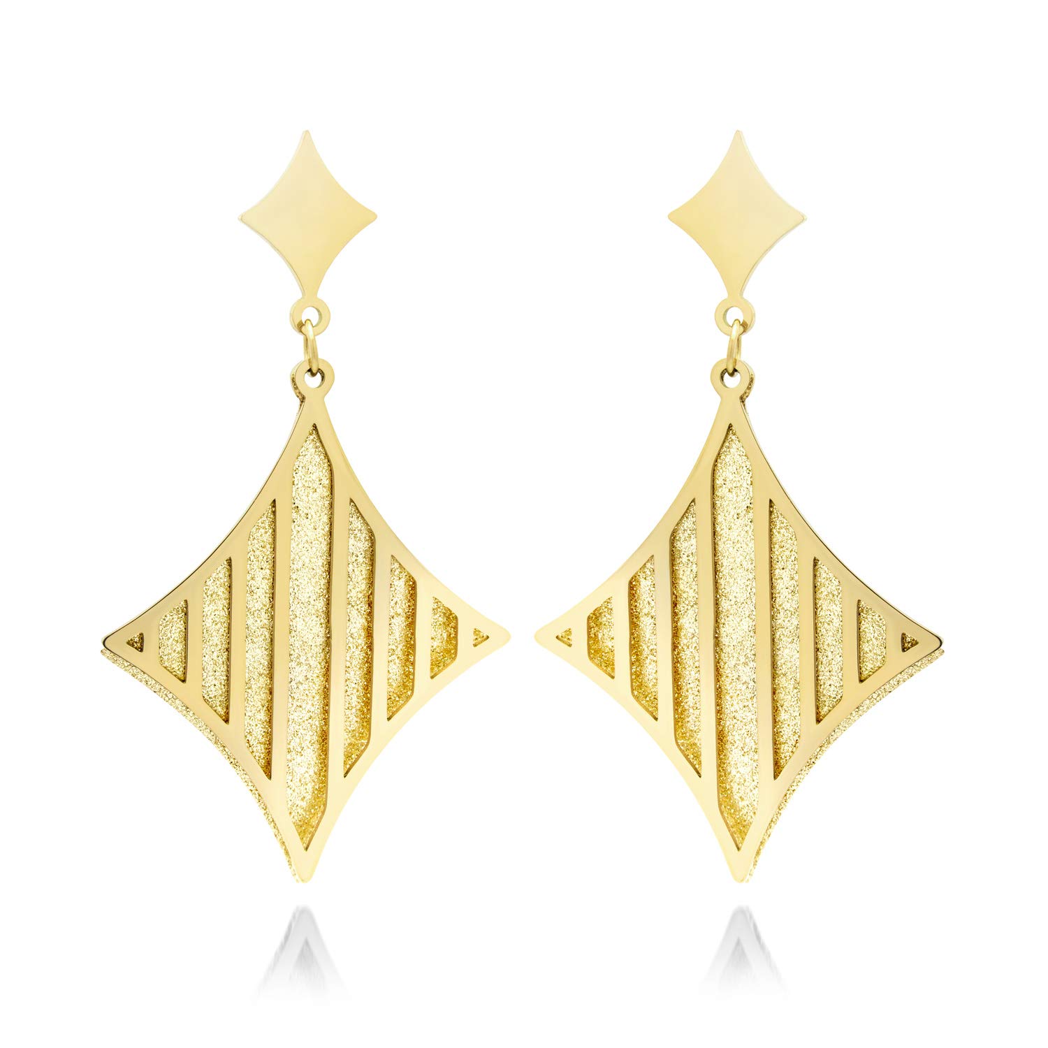 555Jewelry Stainless Steel Geometric Rhombus Diamond Shaped Earrings for Women, Dangle Layered Earrings, Drop Earrings for Women, Trendy Sparkly Layered Earrings for Ladies, Gold