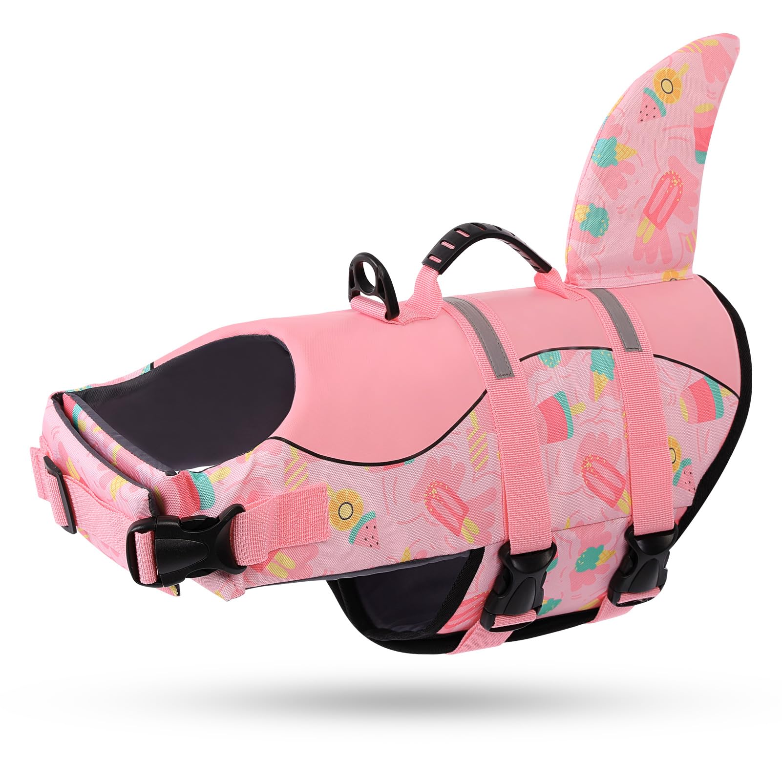 Photo 1 of Queenmore Dog Life Jacket High Flotation, Reflective Dog Life Vests for Swimming, Adjustable Dog Life Preserver Rescue Handle Spring Summer Pool for Small, Medium, Large Dogs (Pink Ice Cream,XXL)