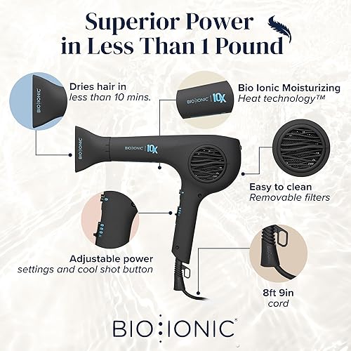 BIO IONIC 10X UltraLight Speed Hair Dryer, Blow Dryer with