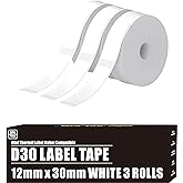 D30 Labels for Phomemo Print Master D30 Labels Refill Smart Mini Label Maker Refill for Phomemo Label D30 D35 Q30 Label Maker Tape White 12x30 mm (0.47" x 1.18") 3 Rolls