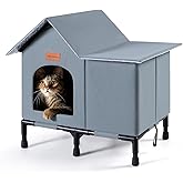 Insulated Cat Shelter Weatherproof Outdoor Cat House with Self-Warming Insulation Raised Bottom and Waterproof Roof for All-S